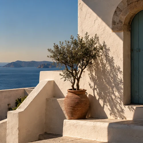 Terracotta and sunlit Mediterranean architecture